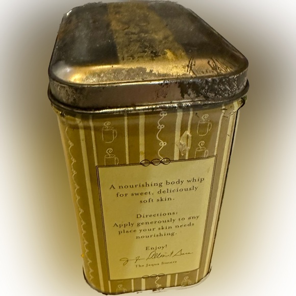 VTG RARE JAQUA MARSHMALLOW COCOA BODY WHIP TIN 3.75”x3.5”x2.25” COLLECTIBLE TAN - Picture 4 of 7